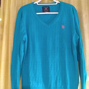 U.S Polo Assn 100% Cotton Cable Knit Sweater Teal - XXL